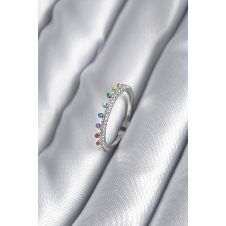Brass Silver Colour Zircon Stone Detail Women's Ring - TJ-BYK2998