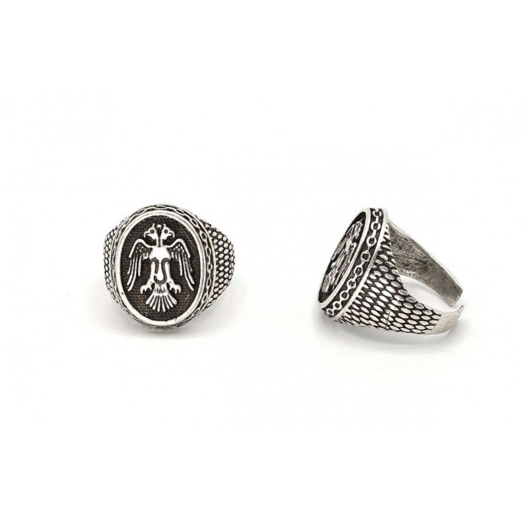Antique Silver Plated Seljuk Coat of Arms Adjustable Ring
