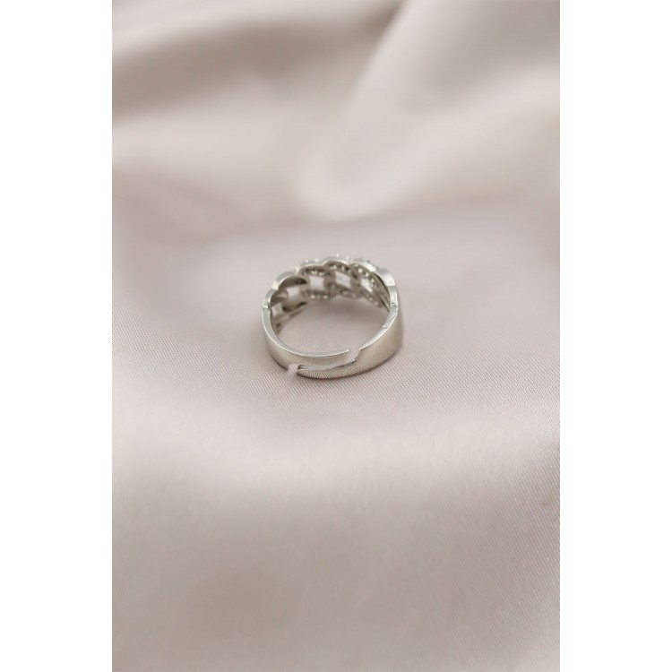 Gümüş Renk Metal Zincir Model Taşlı Kadın Yüzük - TJ-BYK2200