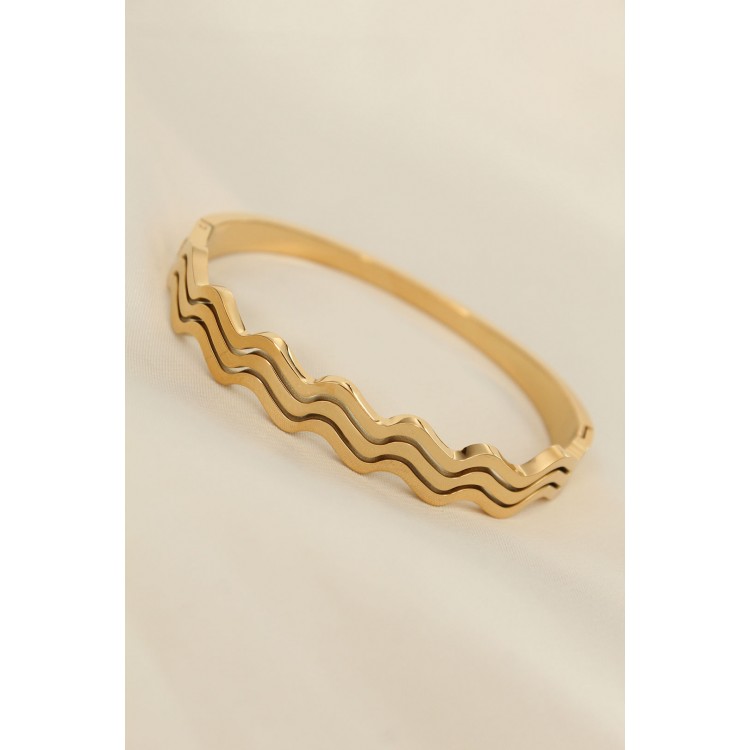 Steel Gold Color Wave Model Cuff Bracelet - TJ-BB4294