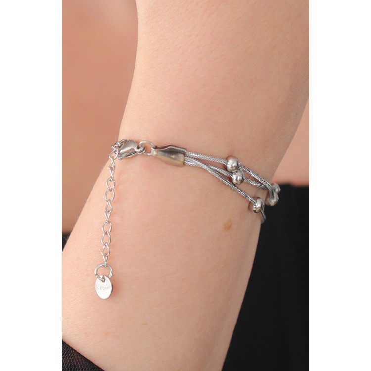 316L Çelik Gümüş Renk Minimal Top Figür Kadın Bileklik - TJ-BB5142