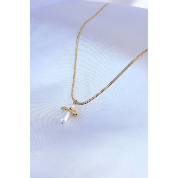 316L Çelik Gold Renk İtalyan Zincir Model Piyon Figür Kadın Kolye - TJ-BKO7427