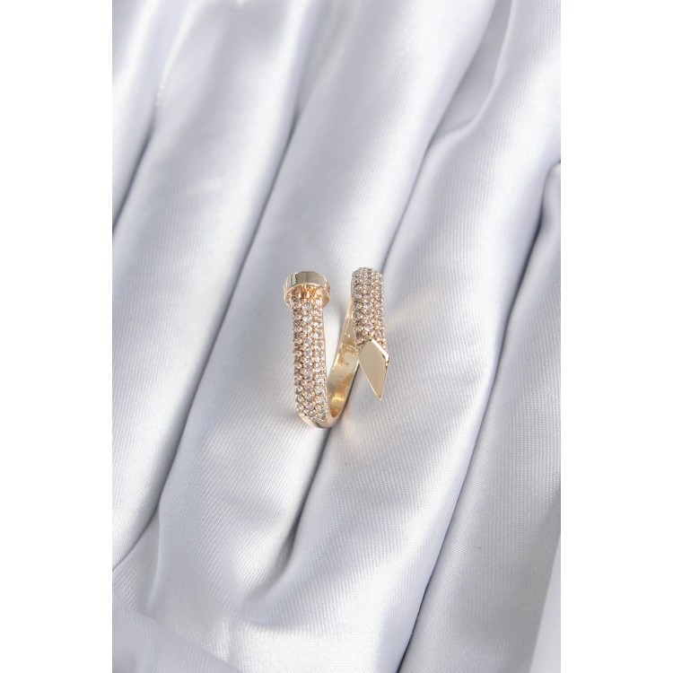 Pirinç Gold Renk Çivi Model Zirkon Taşlı Kadın Yüzük - TJ-BYK2878