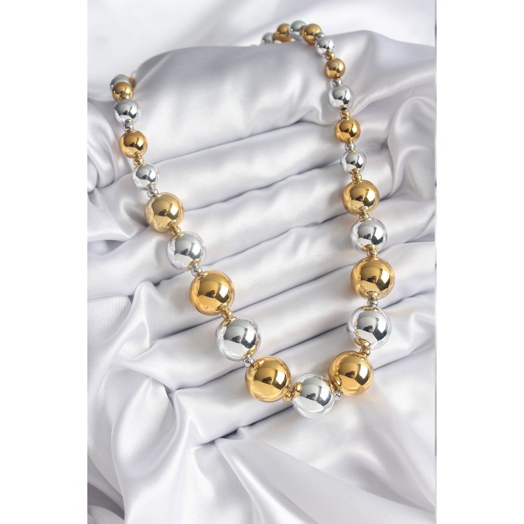 316L Çelik Gümüş Gold Renk Top Model Kadın Kolye - TJ-BKO8206