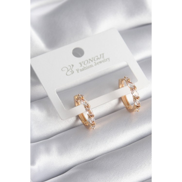 Brass Gold Color Barley Zircon Stone Hoop Model Women's Earrings - TJ-BKP8344