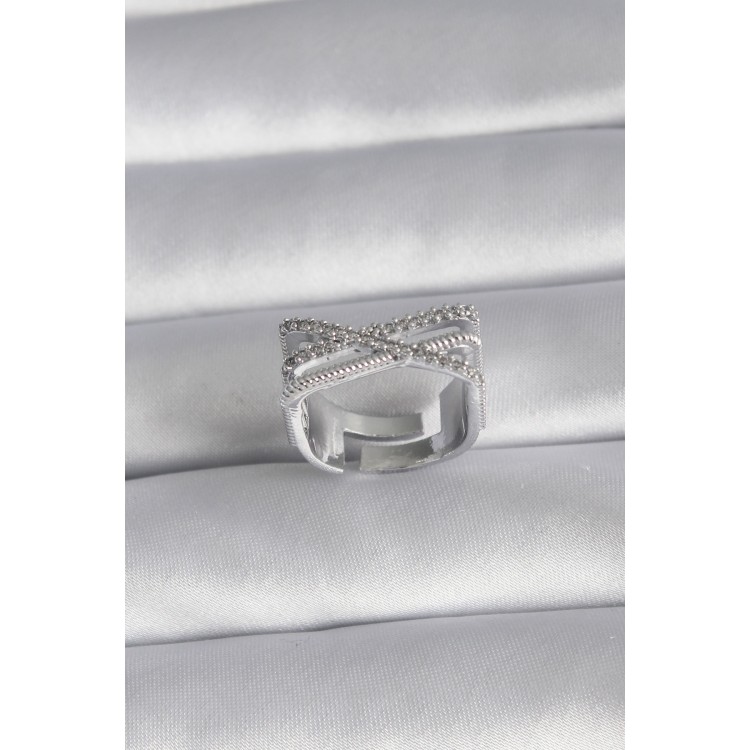 Pirinç Gümüş Renk Zirkon Taş Detay Kadın Yüzük - TJ-BYK3028