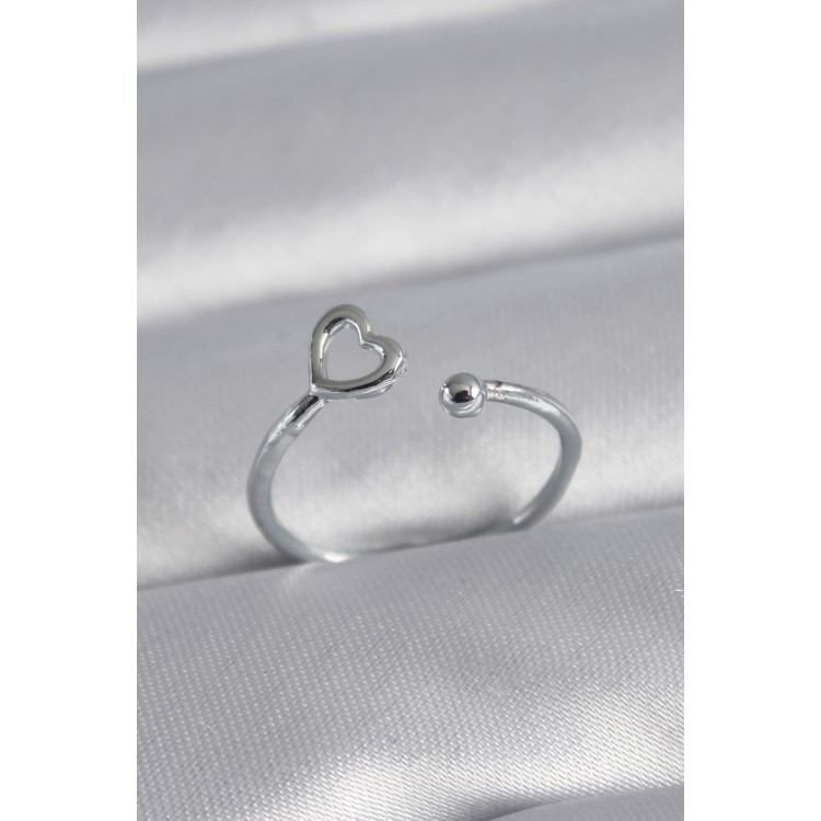 Brass Silver Color Heart Model Women's Ring - TJ-BYK3032