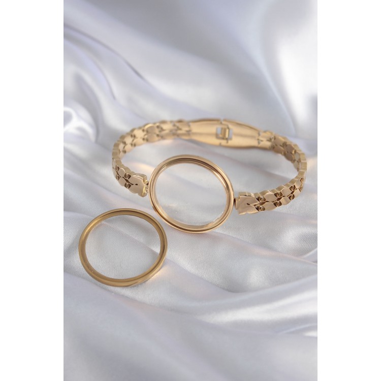 316L Çelik Gold Renk Arpa İşleme Açılabilir Fanus Model Kadın Kelepçe - TJ-BB5911