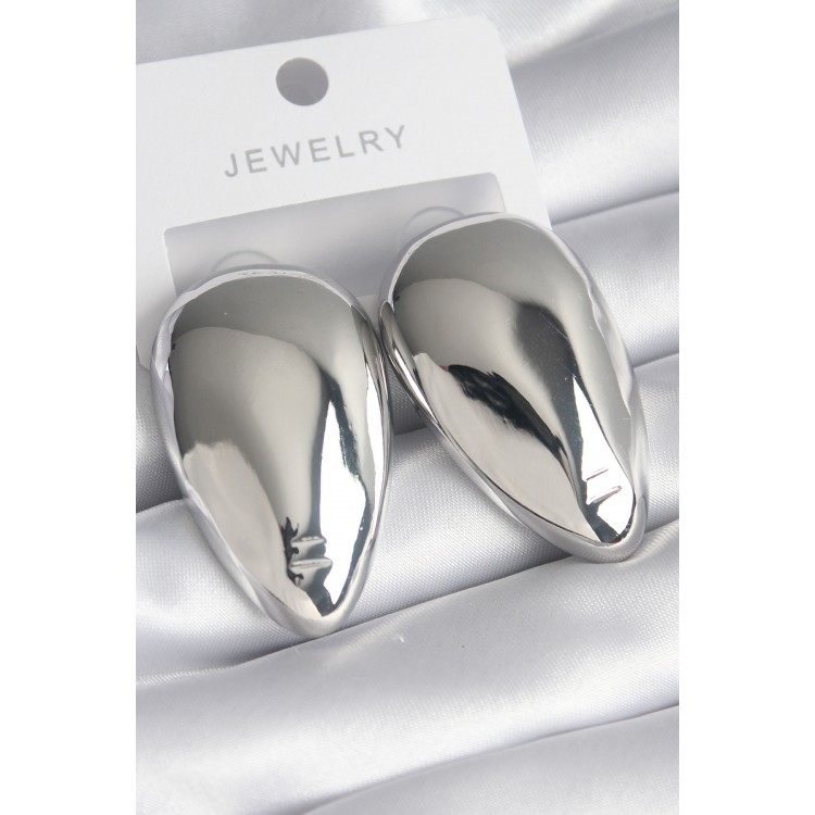 Silver-Colored Almond-Shaped Women's Earrings - TJ-BKP8546