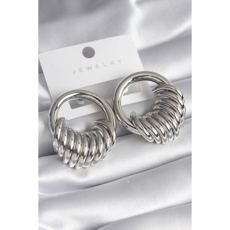 Silver-Colored Rice-Shaped Coiled Earrings for Women - TJ-BKP8556