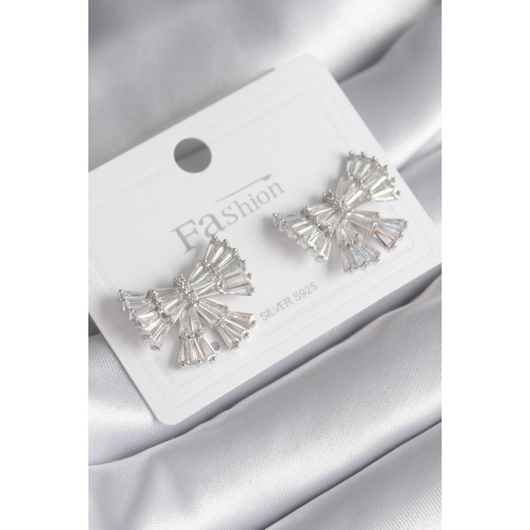 Rice Silver Color Zircon Stone Ribbon Model Women's Earrings - TJ-BKP8600