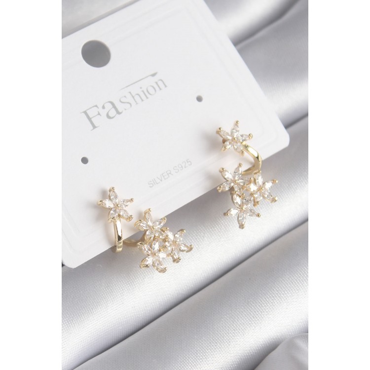 Gold-Colored Zircon Stone Flower Design Women's Earrings - TJ-BKP8605
