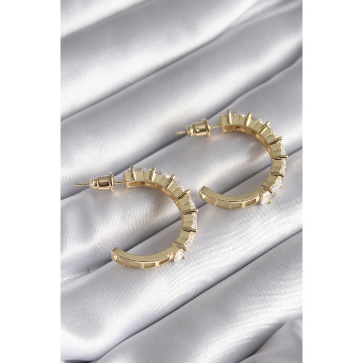 Gold-Colored Zircon Stone Hoop Earrings for Women - TJ-BKP8609