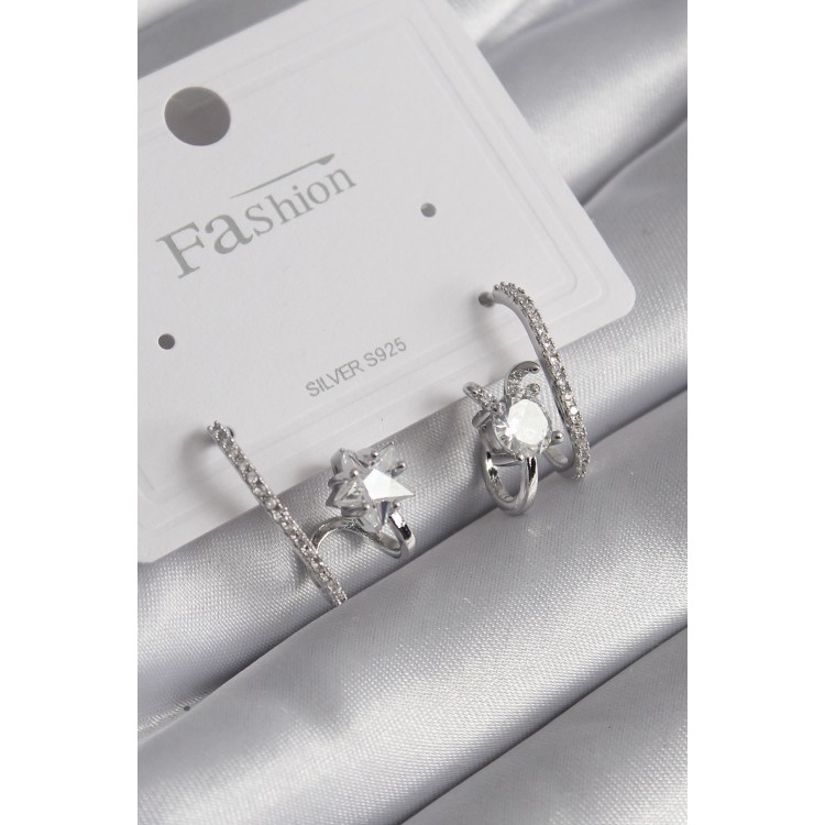 Silver-Colored Zircon Stone Women's Earrings - TJ-BKP8620