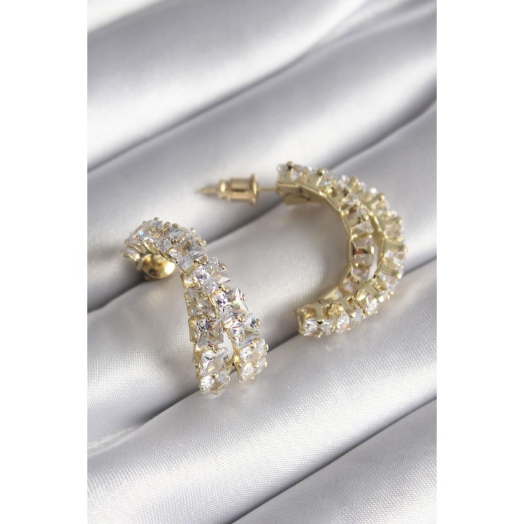 Gold-Colored Zircon Stone Women's Earrings - TJ-BKP8625