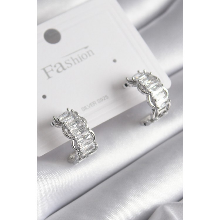 Silver-Colored Zircon Stone Women's Earrings - TJ-BKP8628