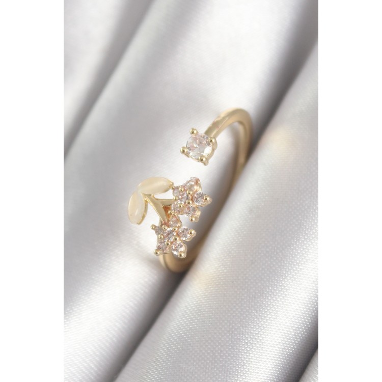 Gold-Colored Zircon Stone Flower Design Women's Ring - TJ-BYK3067