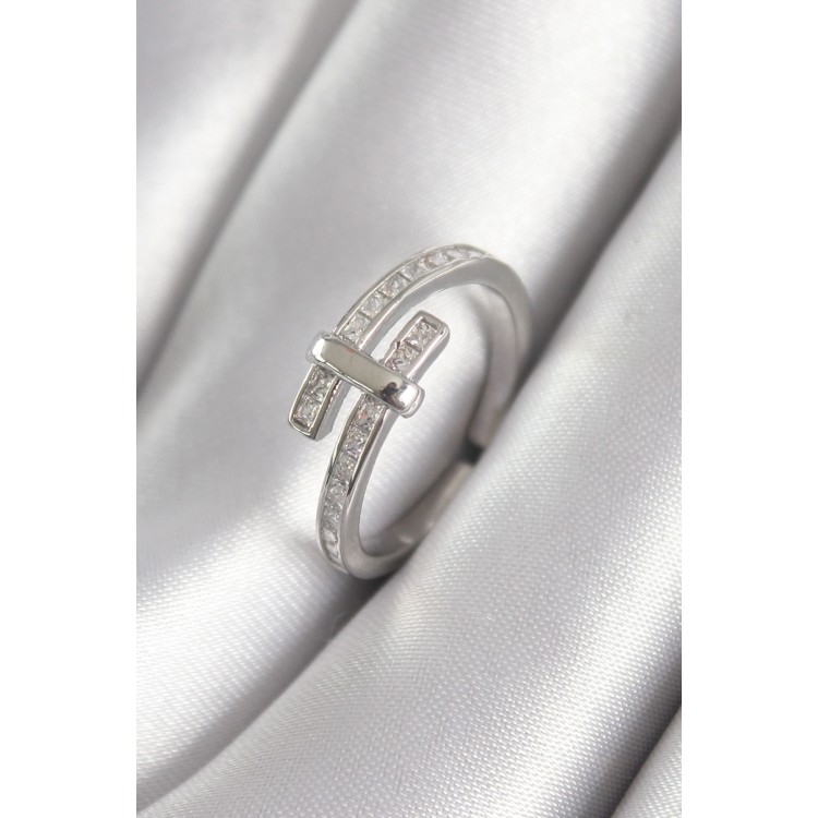Silver-Tone Zircon Stone Women's Ring - TJ-BYK3079