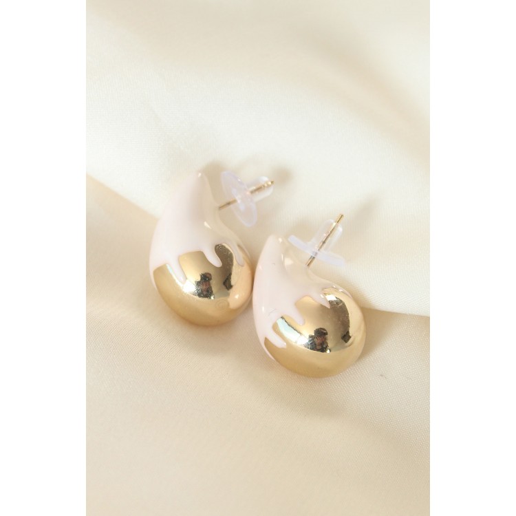 Minimal White Enamel Two-Tone Drop Earrings - TJ-BKP8866