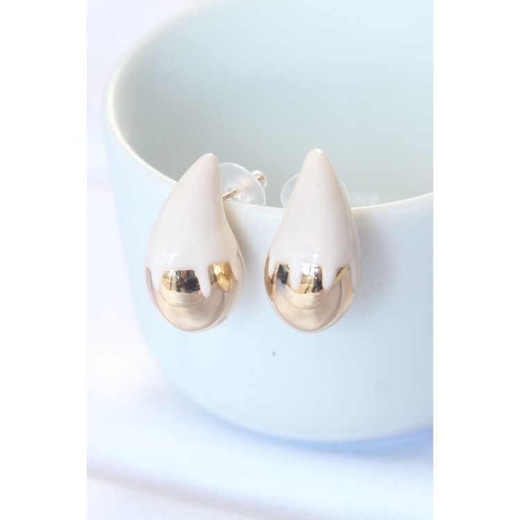 Minimal White Enamel Two-Tone Drop Earrings - TJ-BKP8866