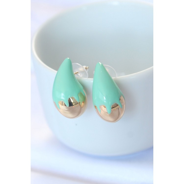 Minimal Turquoise Stone Double-Tone Drop Earrings - TJ-BKP8867