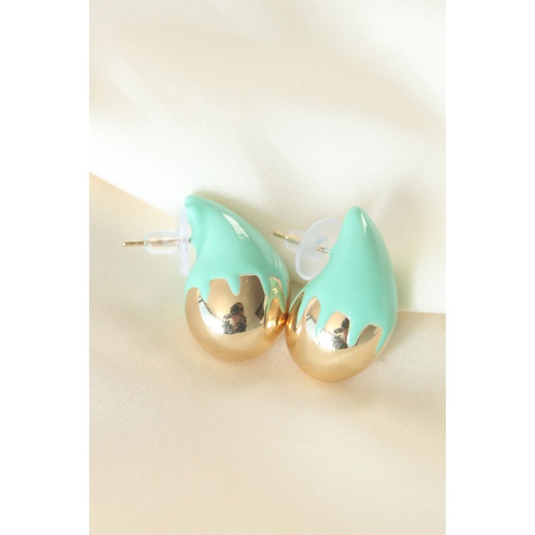 Minimal Turquoise Stone Double-Tone Drop Earrings - TJ-BKP8867