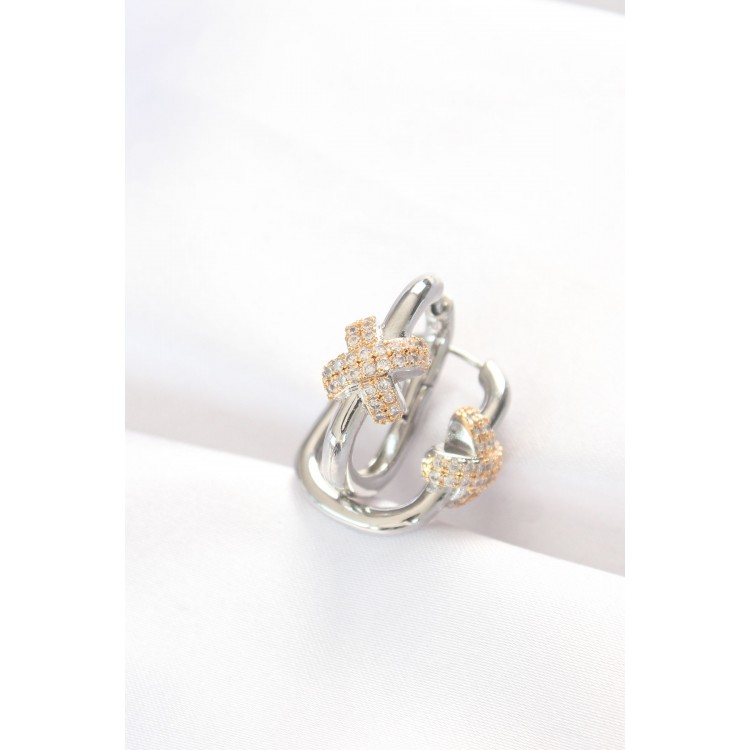 Double-Tone Stone Rice-Shaped X-Design Rectangular Earrings - TJ-BKP8891