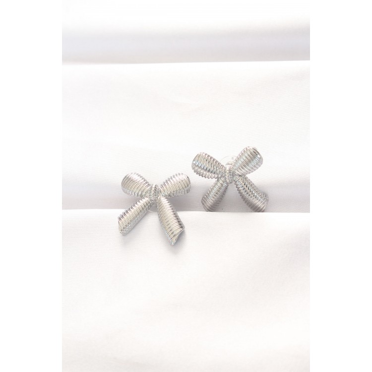 Rice Silver Color Bow Earrings - TJ-BKP8882