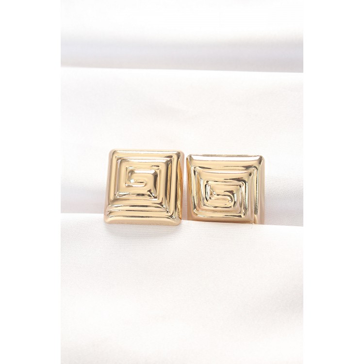 Gold-Colored Square-Shaped Earrings - TJ-BKP8879
