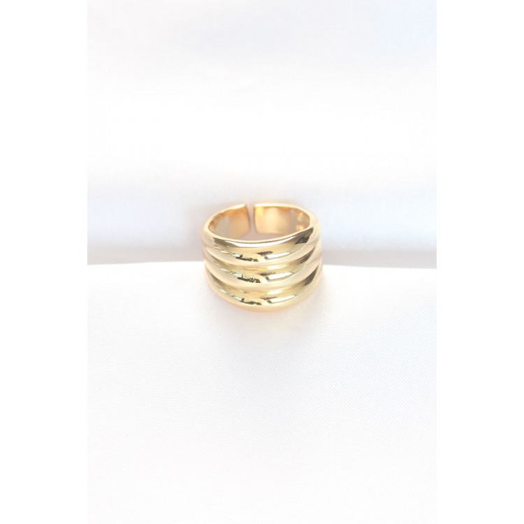 Gold Renk Ayarlanabilir Çizgili Bombe Yüzük - TJ-BYK3119