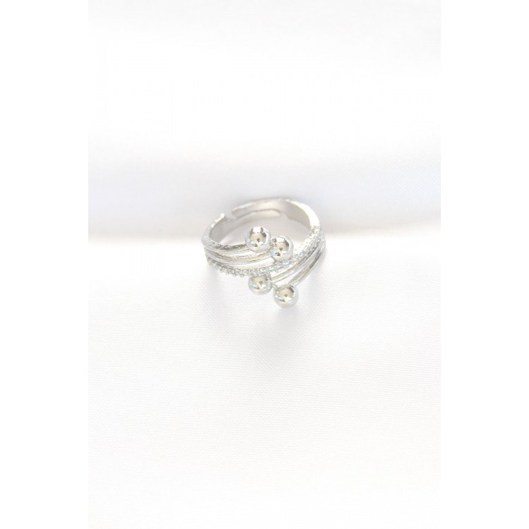Topçuk Model Zirkon Taşlı Silver Renk Ayarlanabilir Yüzük - TJ-BYK3137