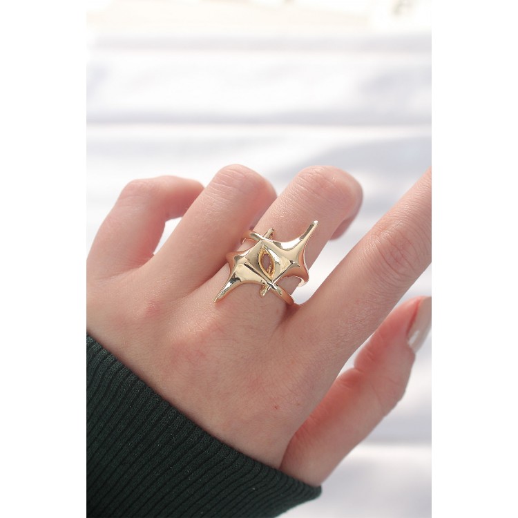 Star Model Gold Color Adjustable Ring - TJ-BYK3144
