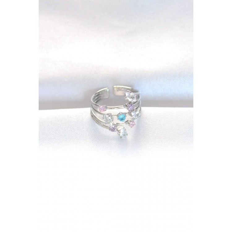 Color-Adjustable Silver Ring with Colored Zircon Stones - TJ-BYK3127