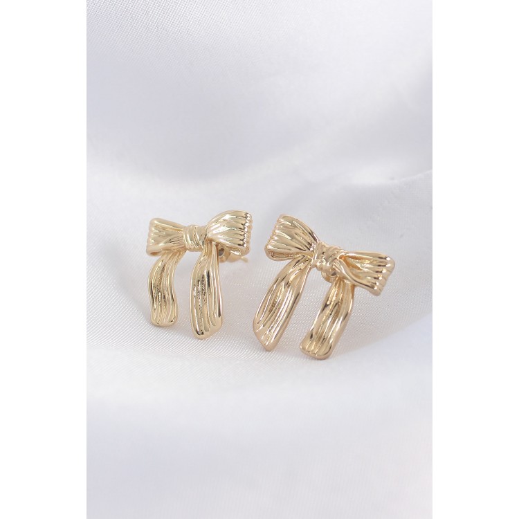 Gold-Tone Line Detail Bow Earrings - TJ-BKP8934