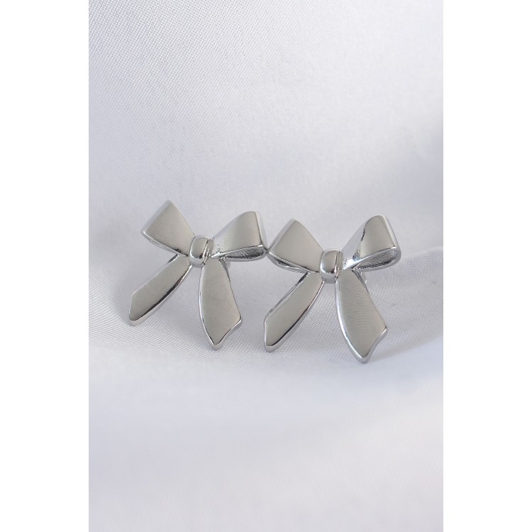 Rice Silver Color Flat Plate Bow Earrings - TJ-BKP8937