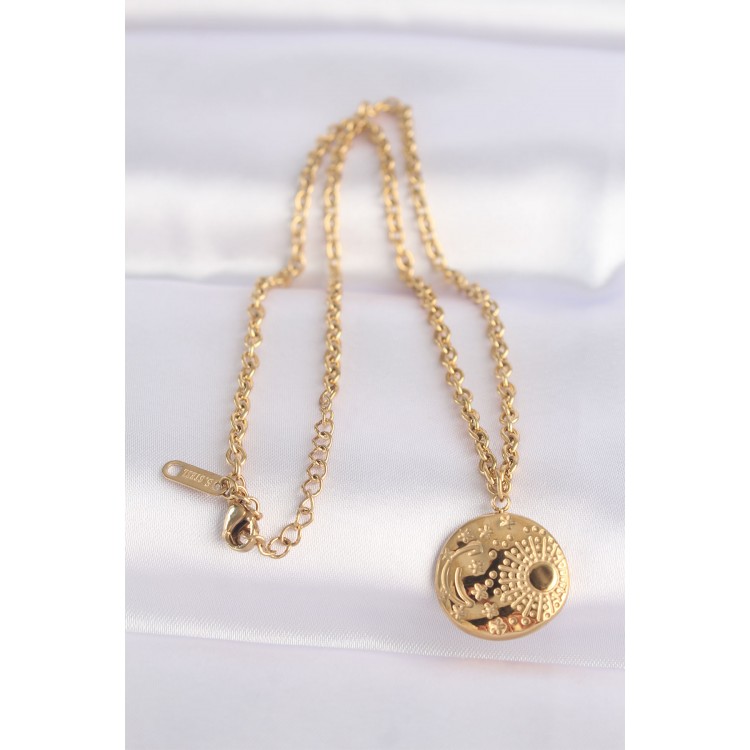 316L Çelik Zincir Altın Renk Oval Desenli Kolye - TJ-BKO8634
