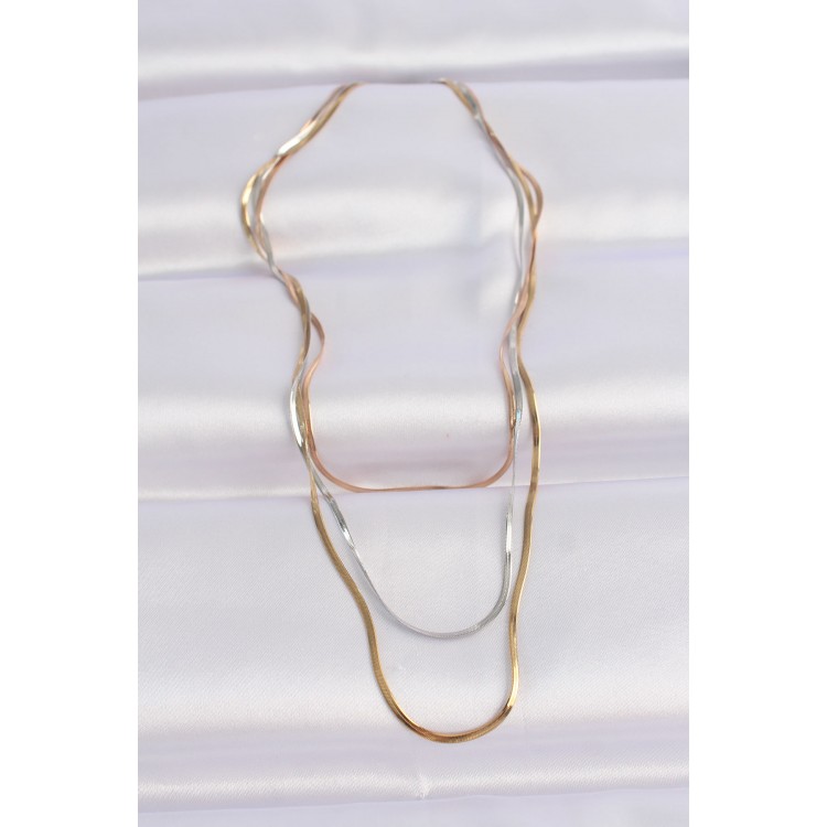 316L Çelik 3 Renkli İtalyan Zincir Çoklu Kolye - TJ-BKO8641