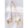 316L Steel Chain Gold-Tone Zircon Stone Drop Detail Bow Necklace - TJ-BKO8690