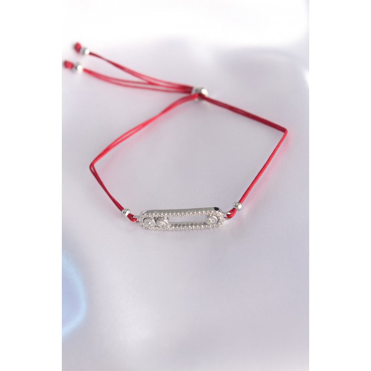 Messika Model Gümüş Renk Zirkon Taş Tasarımlı Kırmızı İp Asansörlü Bileklik - TJ-BB6056