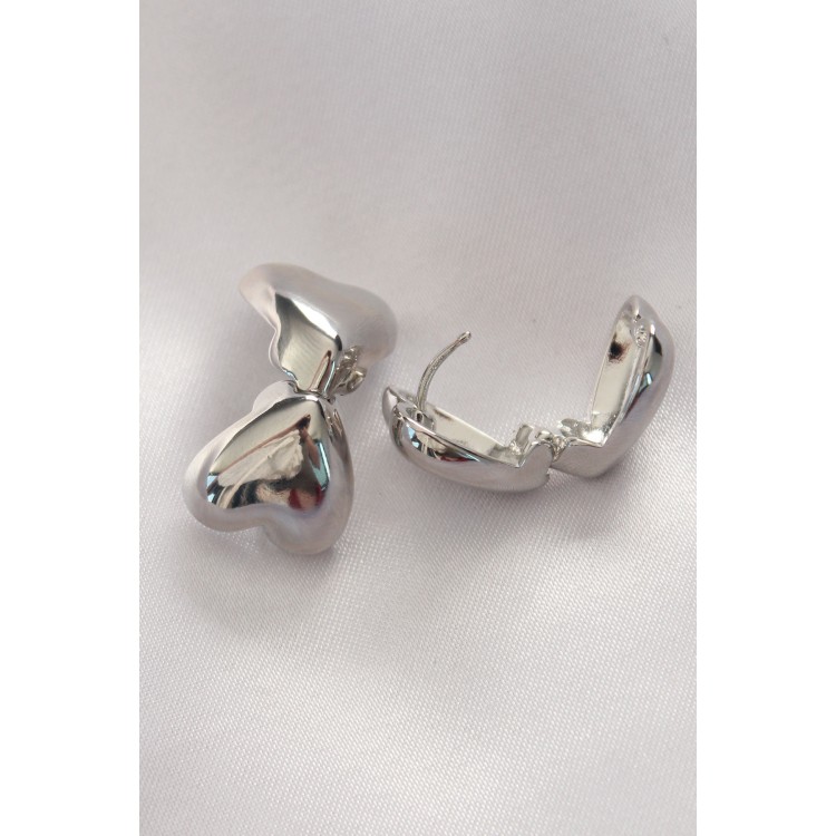 Rice Silver Color Minimal Curved Heart Earrings - TJ-BKP8969