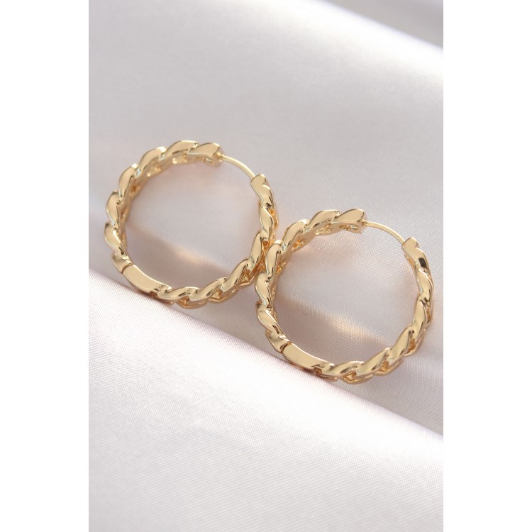 Gold-Colored Chain Model Hoop Earrings - TJ-BKP8970