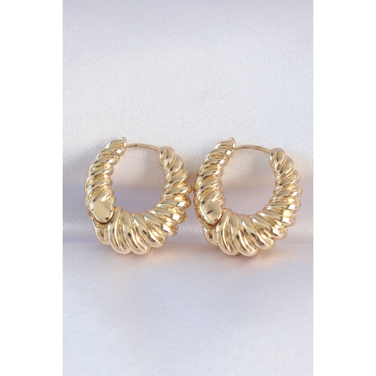 Gold-Colored Rice-Shaped Stud Earrings with Curved Hoop - TJ-BKP8972