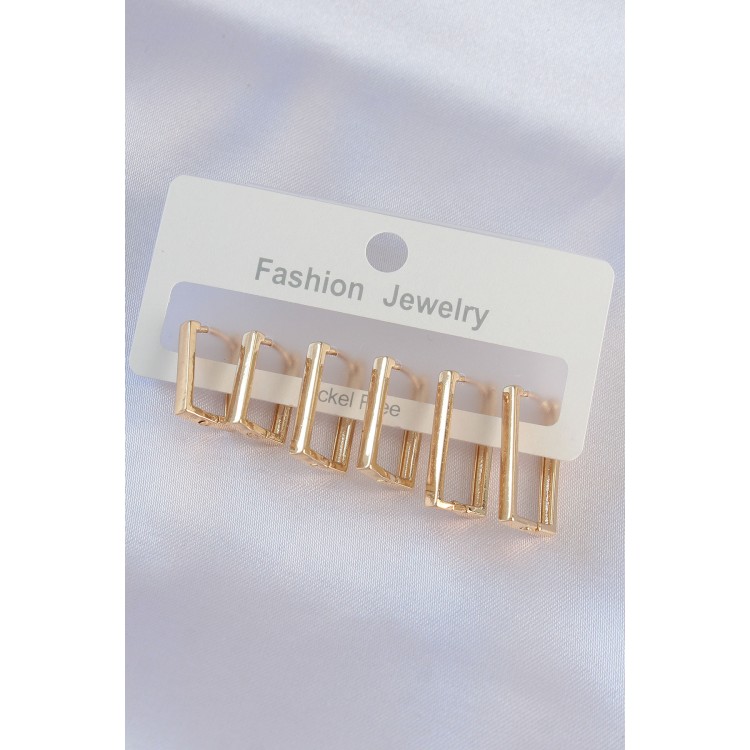 Gold-Colored Rectangular Earrings Set - TJ-BKP8994