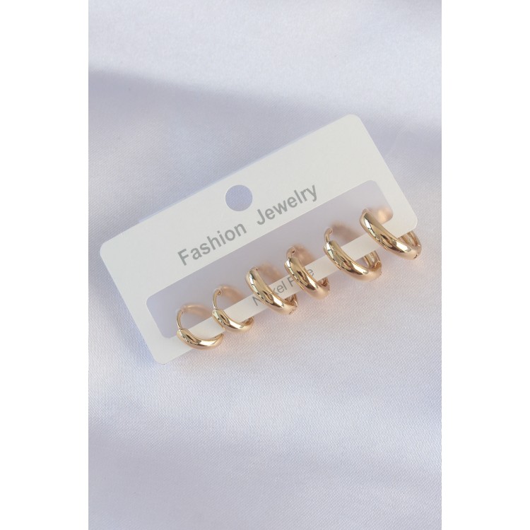 Gold-Colored Oval Curved Earring Set - TJ-BKP8996