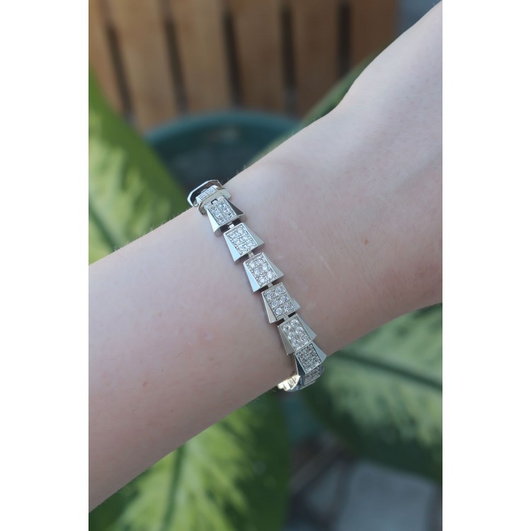VIP Series Geometric Bracelet with Zircon Stones in Silver Color - TJ-BB6059