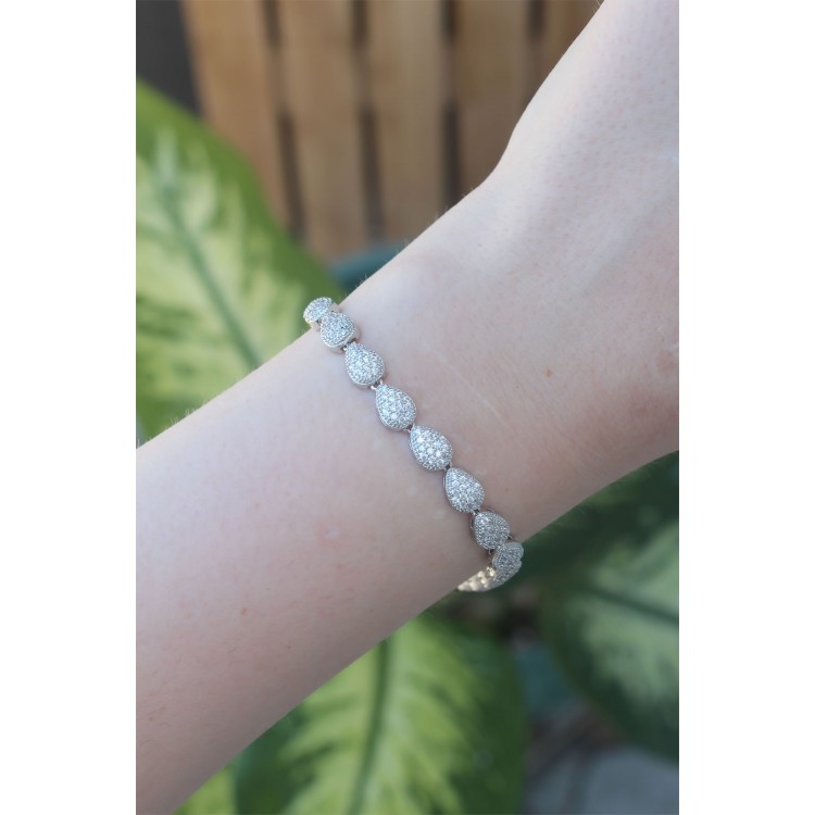 VIP Series Brass Zircon Stone Silver Color Drop Model Bracelet - TJ-BB6065