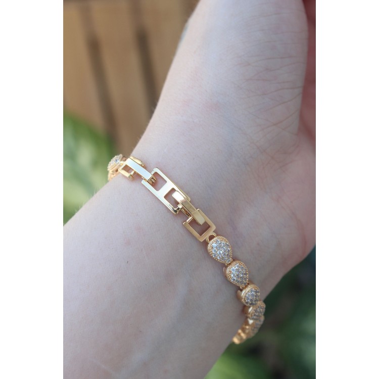 VIP Series Brass Zircon Stone Gold Color Drop Model Bracelet - TJ-BB6077