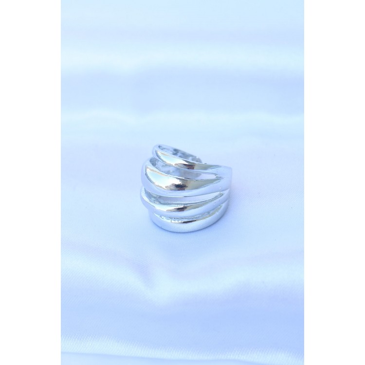 Rice Silver Color Adjustable Ridged Dome Ring - TJ-BYK3169