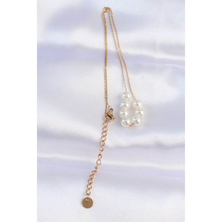 316L Çelik Zincir Gold Renk Sıralı İnci Taşlı Kolye - TJ-BKO8735