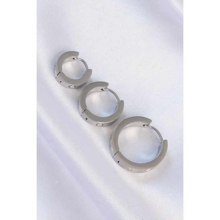 316L Çelik Gümüş Renk Model 3lü Halka Küpe - TJ-BKP9010
